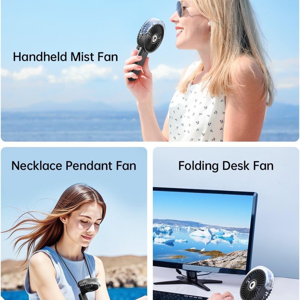 Portable Misting Fan Handheld Personal Fan 180° Foldable with Mist Spray USB Rec - Picture 7 of 7